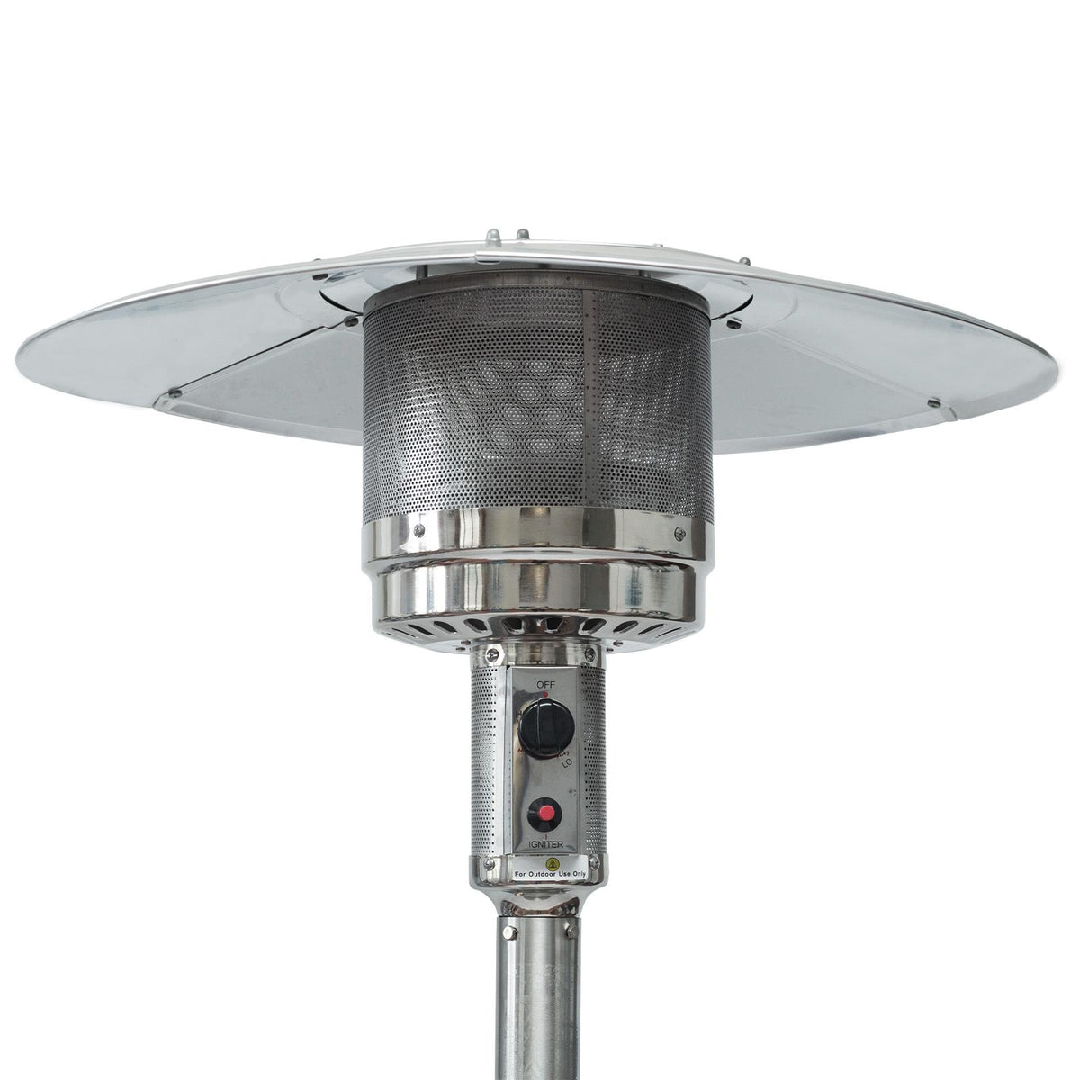 Dcenta 46000BTU Propane Stainless Steel Mushroom Outdoor Patio with Hollow Pattern on Tank housing, with Two Smooth-rolling Wheels,with Hose Set,with Black Cover,Pole in Two Pieces(Upper and Botto