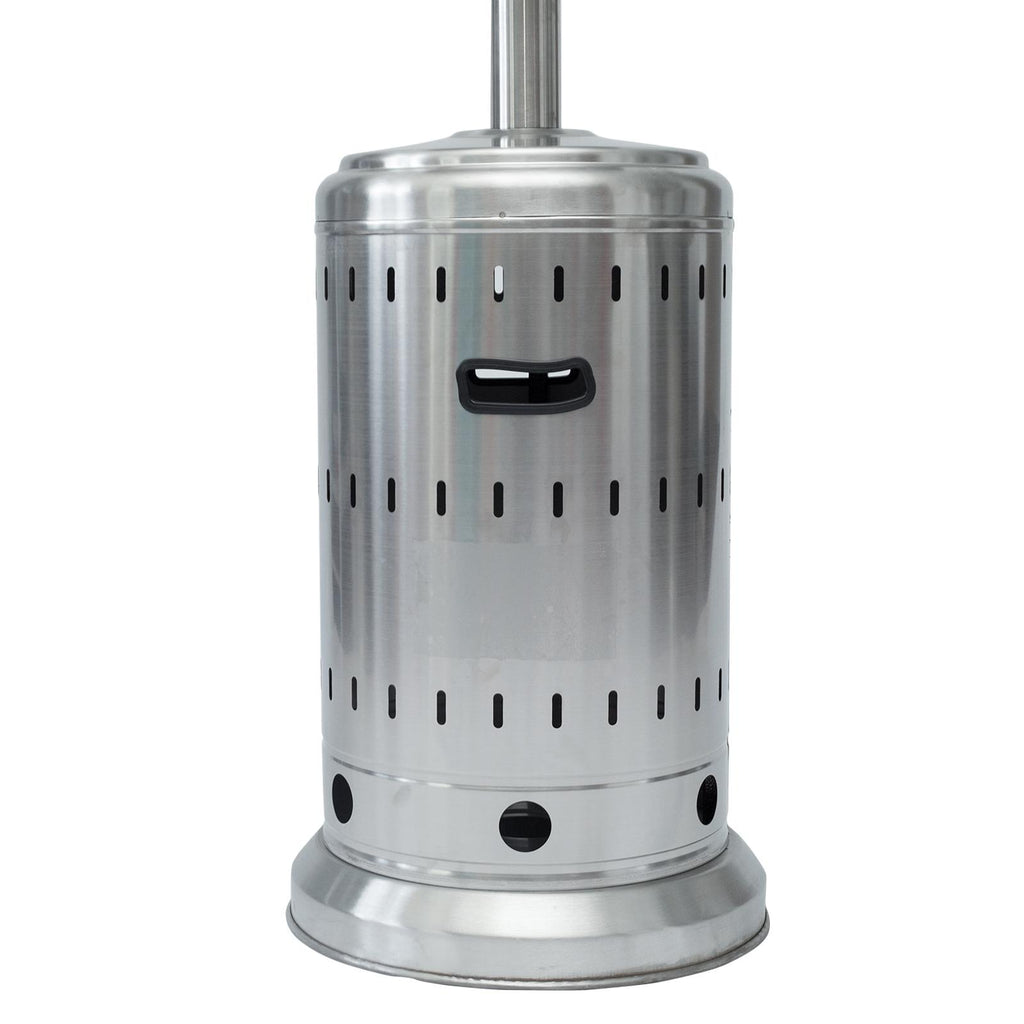 Dcenta 46000BTU Propane Stainless Steel Mushroom Outdoor Patio with Hollow Pattern on Tank housing, with Two Smooth-rolling Wheels,with Hose Set,with Black Cover,Pole in Two Pieces(Upper and Botto