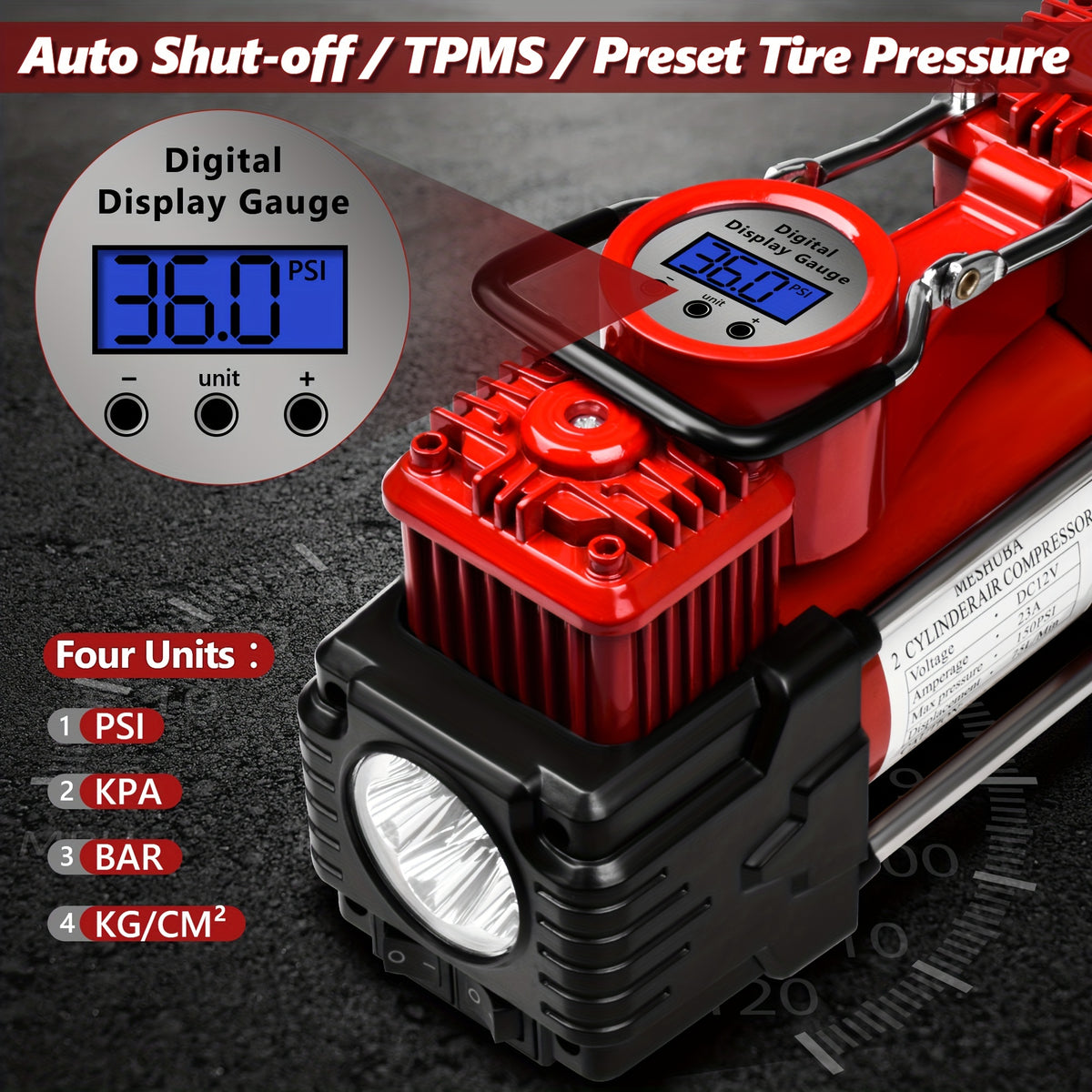 Twin Cylinder Air Compressor, 12V Portable Heavy Duty Tire Inflator With Digital GauCar Pump Auto Shut-Off For Vehicle, Bicycle And Other