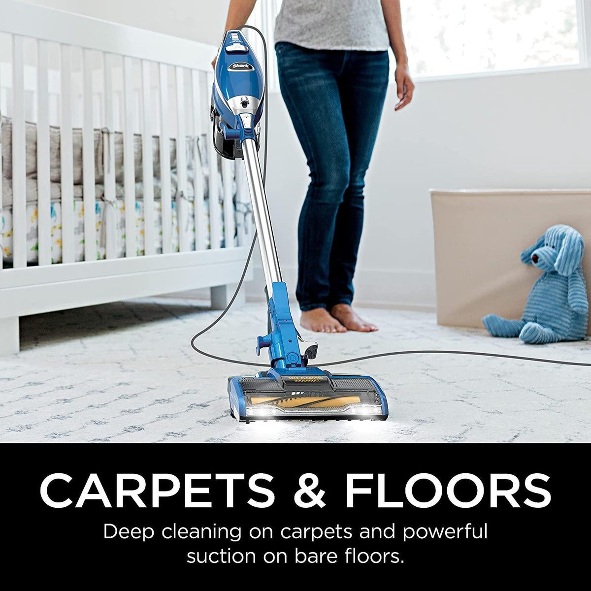 Shark HV343AMZ Rocket Corded Stick Vacuum with Self-Cleaning Brushroll, Lightweight &amp; Maneuverable, Perfect for Pet Hair Pickup, Converts to a Hand Vacuum, with Crevice &amp; Upholstery Tools, Blue/Silver