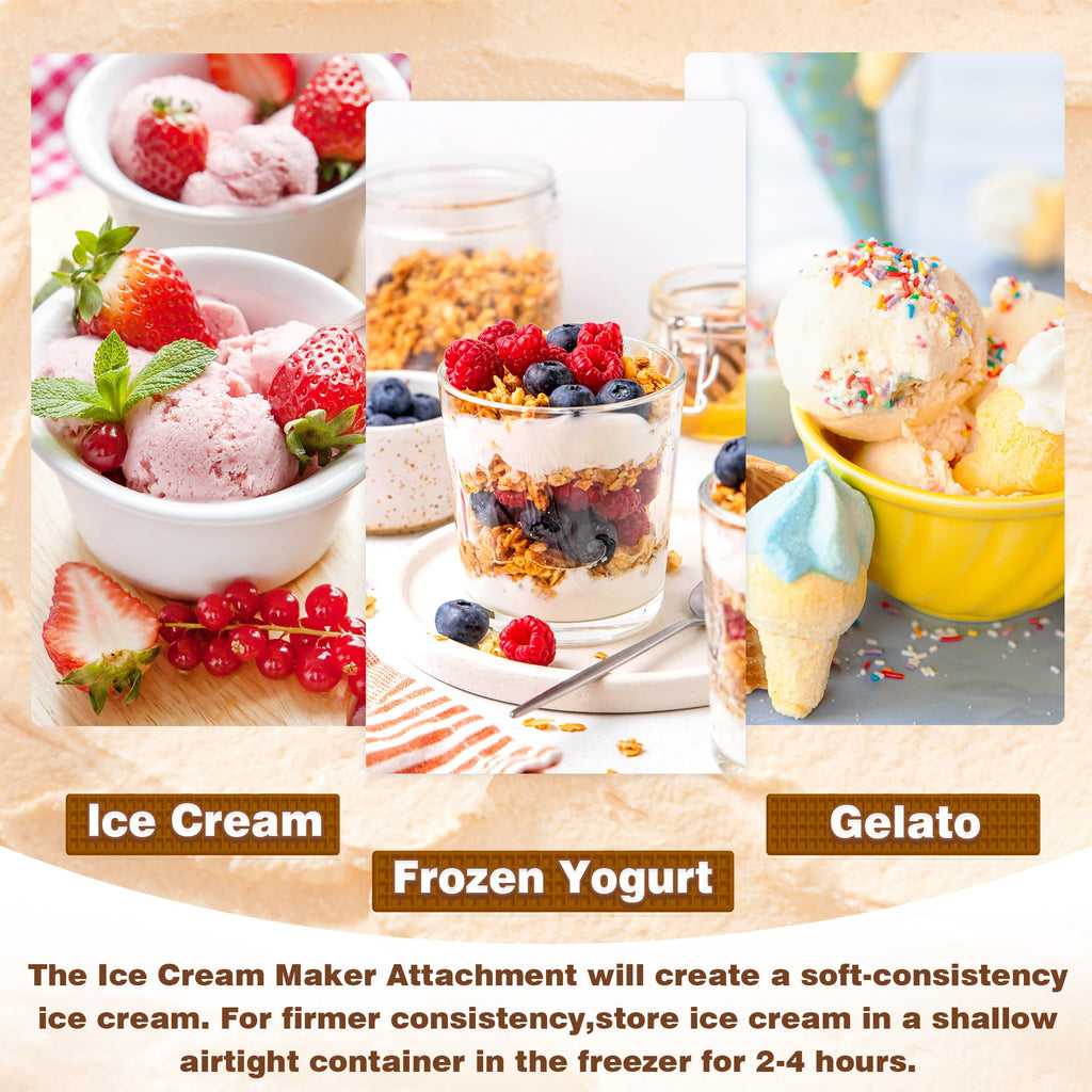 Ice Cream Maker Attachment for  Stand Mixer, Compatible with  4.5/5QT/6QT accessories and attachments, 2 Quart for  mixer attachments Frozen Yogurt/Gelato Maker