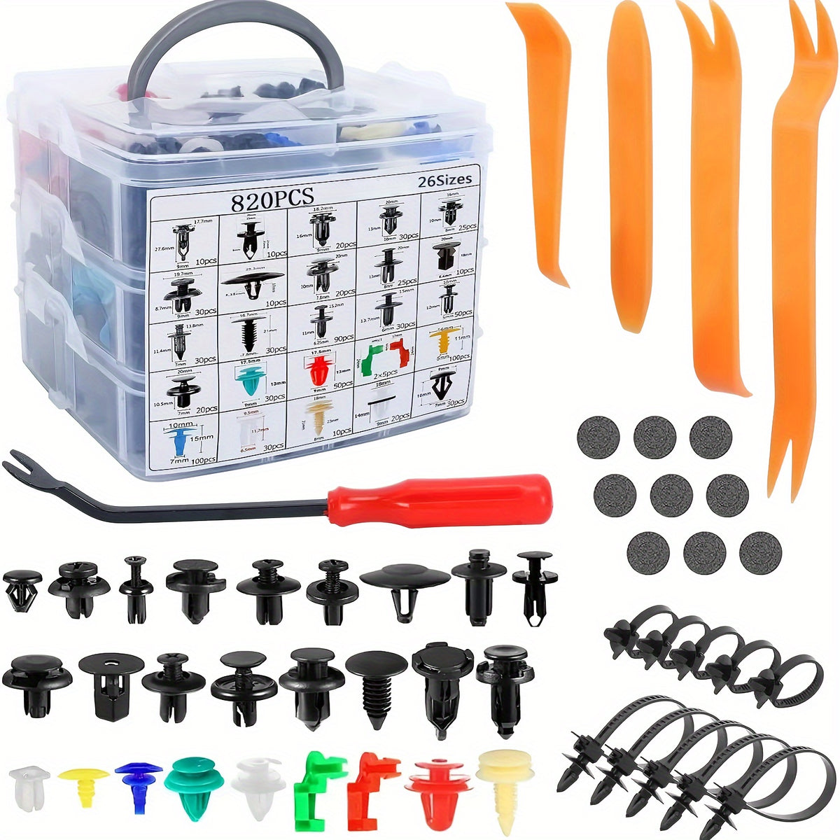 925pcs Car Bumper Retainer Clips Plastic Rivets Fasteners Tailgate Handle Rod Clip, 26 Most Popular Sizes Auto Push Pin Rivets Set