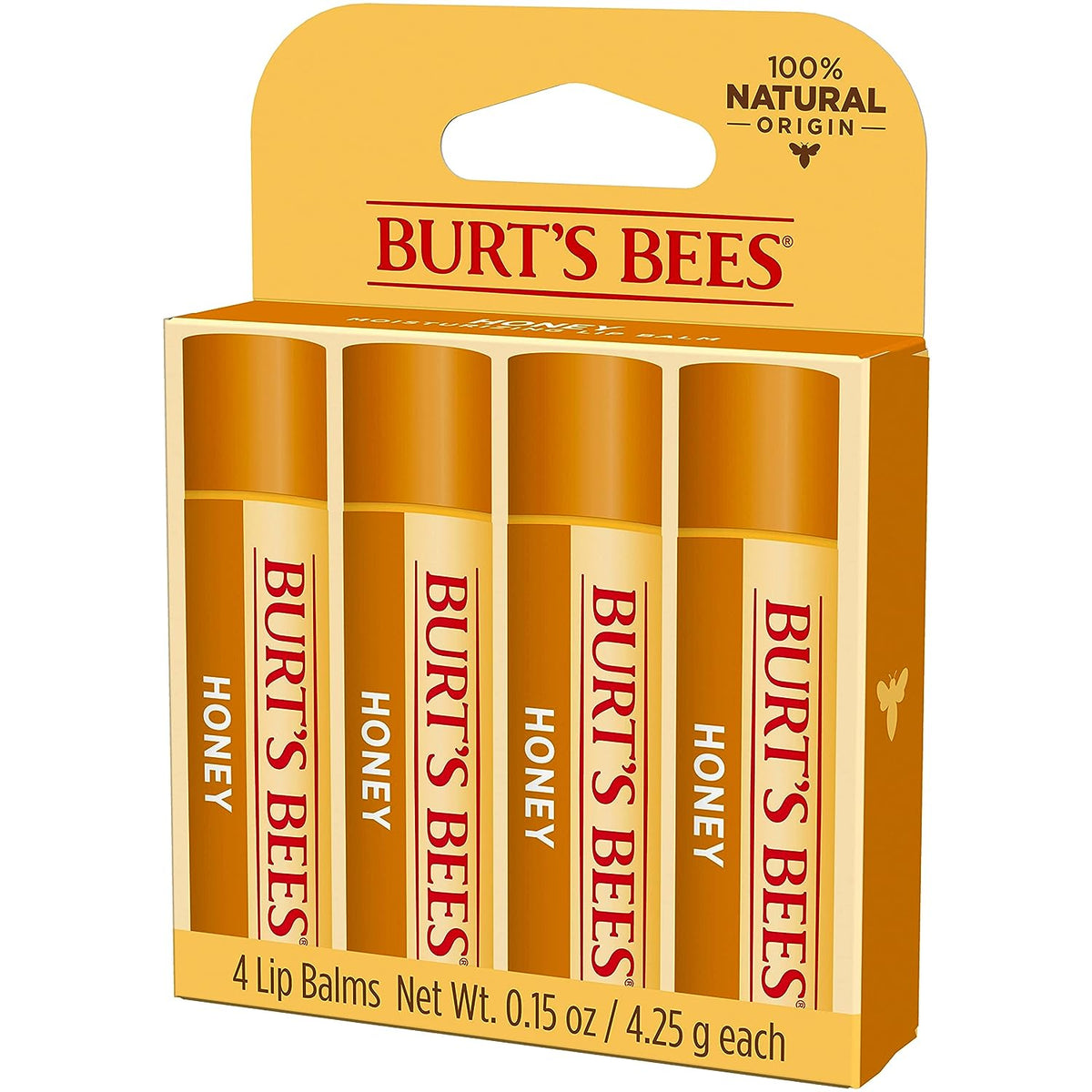 Burt's Bees 100% Natural Moisturizing Lip Balm, Honey with Beeswax - 4 Tubes