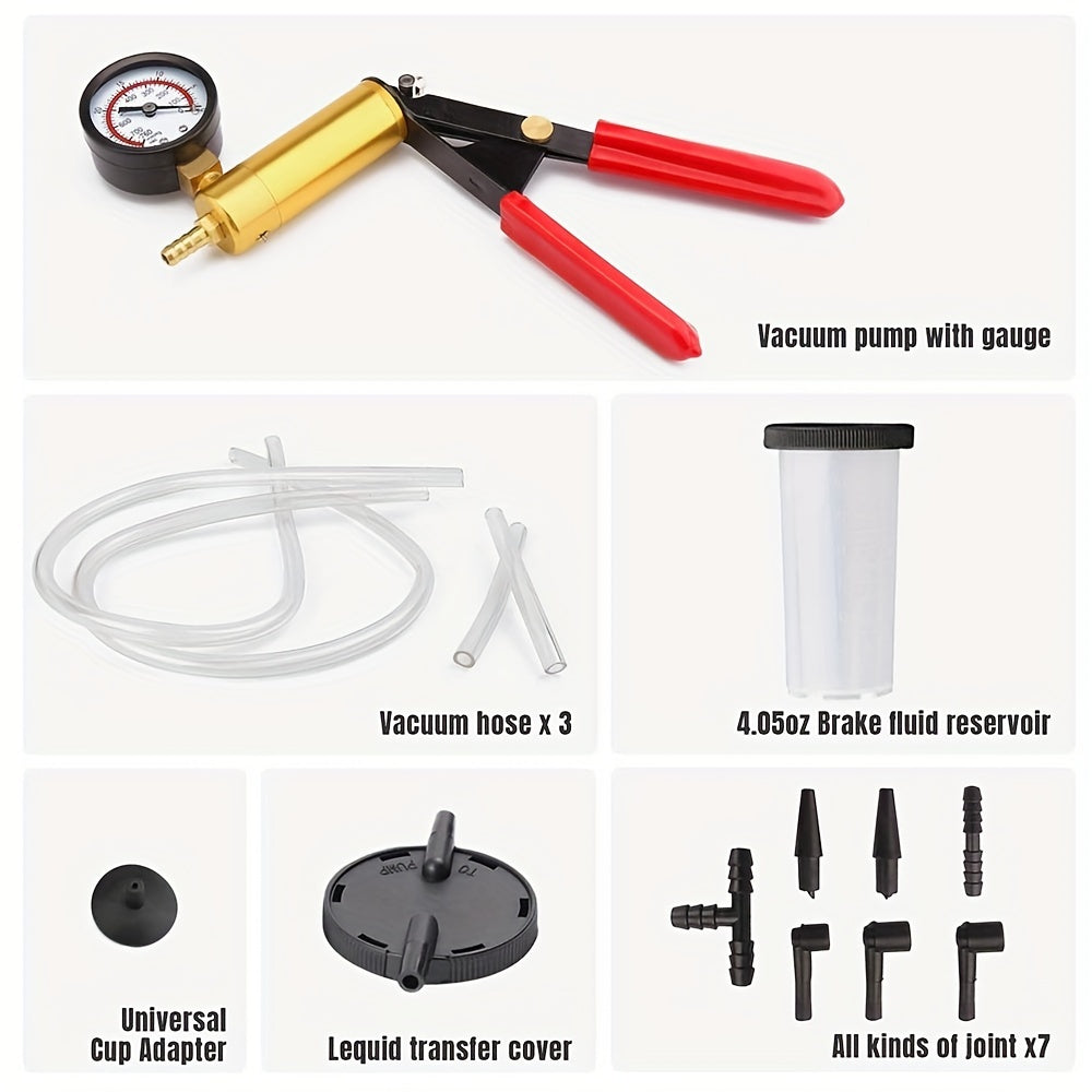 2 In 1 Brake Bleeder Kit, Hand Held Vacuum Pump Test Set, For Automotive With Protected Case,Adapters, One-Man Brake And Clutch Bleeding System