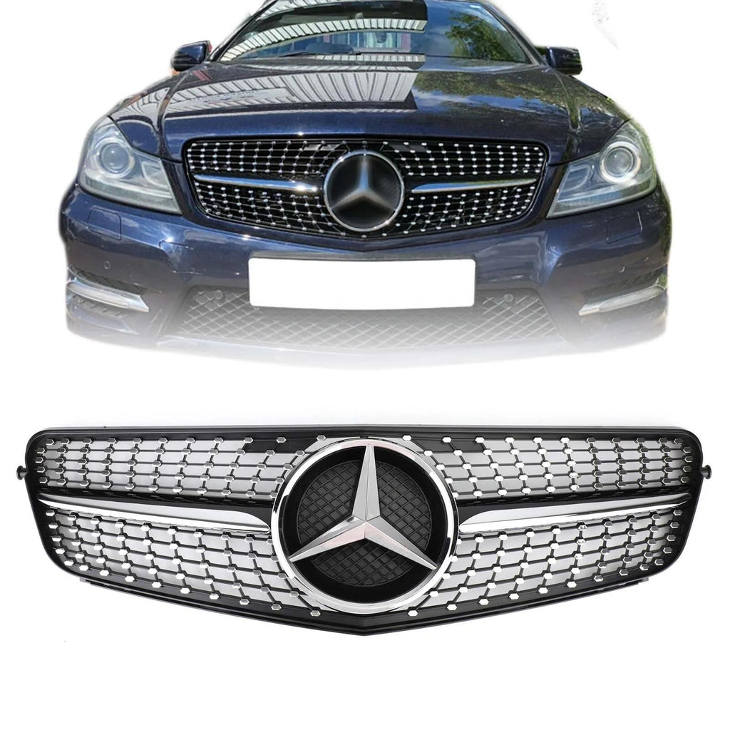 2008-2014 Benz W204 C200 C300 Diamond Black Chrome Front Grille Grill Generic