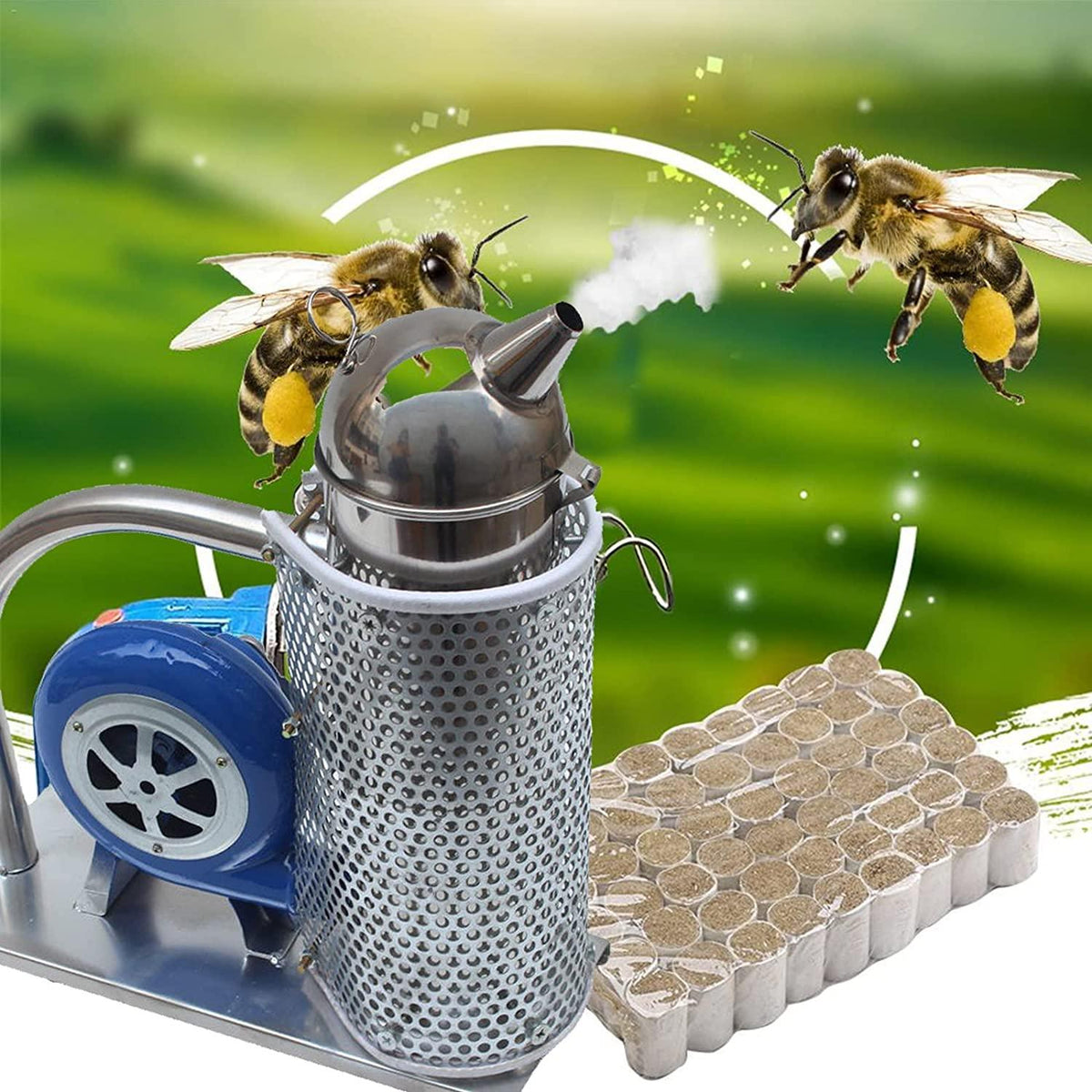 lacovoni stainless steel smoke machine, beekeeping equipments tools, beekeeping smoker -bee hive smoker, with heat shield protection board iron beekeeping equipment