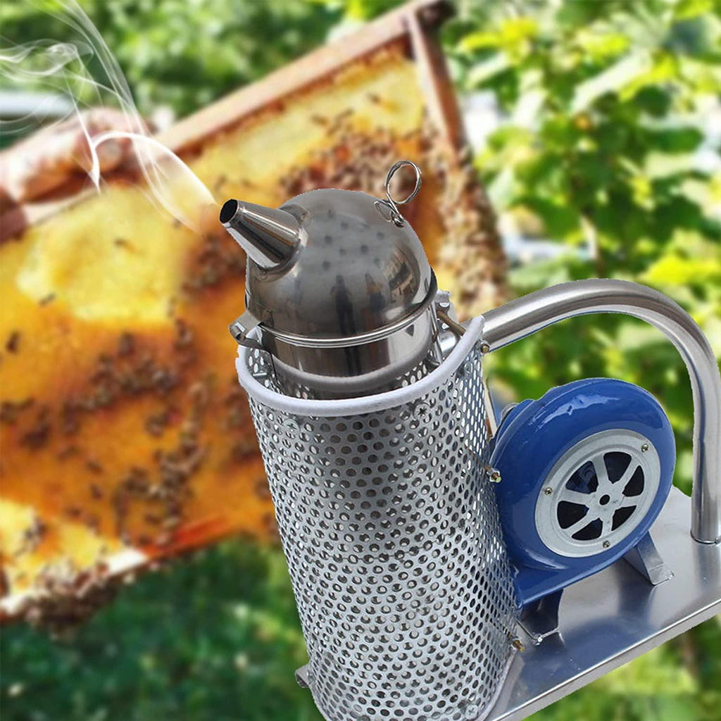 lacovoni stainless steel smoke machine, beekeeping equipments tools, beekeeping smoker -bee hive smoker, with heat shield protection board iron beekeeping equipment