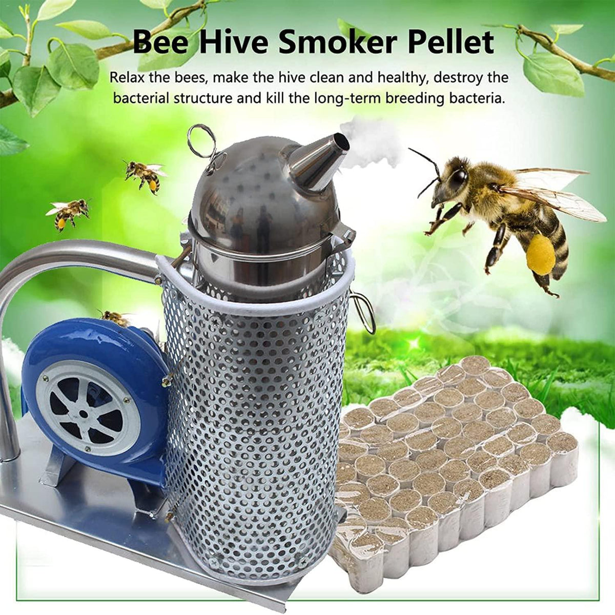 lacovoni stainless steel smoke machine, beekeeping equipments tools, beekeeping smoker -bee hive smoker, with heat shield protection board iron beekeeping equipment