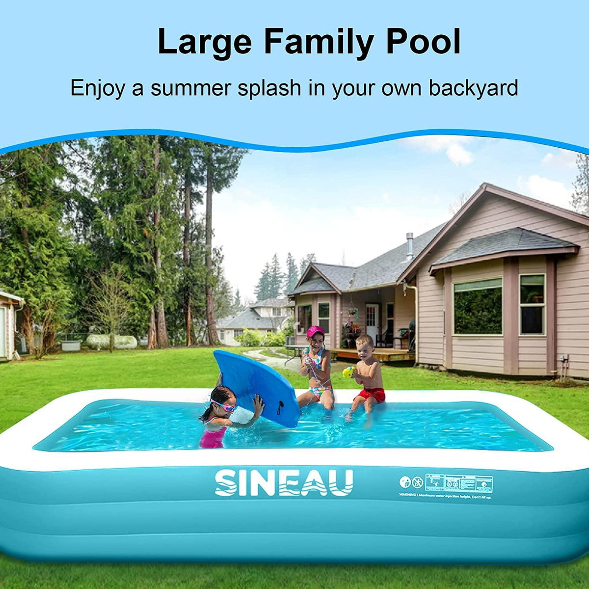 inflatable pool, sineau inflatable pool for kids and adults, 120" x 72" x 22" oversized thickened family swimming pool for kids, toddlers, adults, outdoor, garden, backyard, summer water party