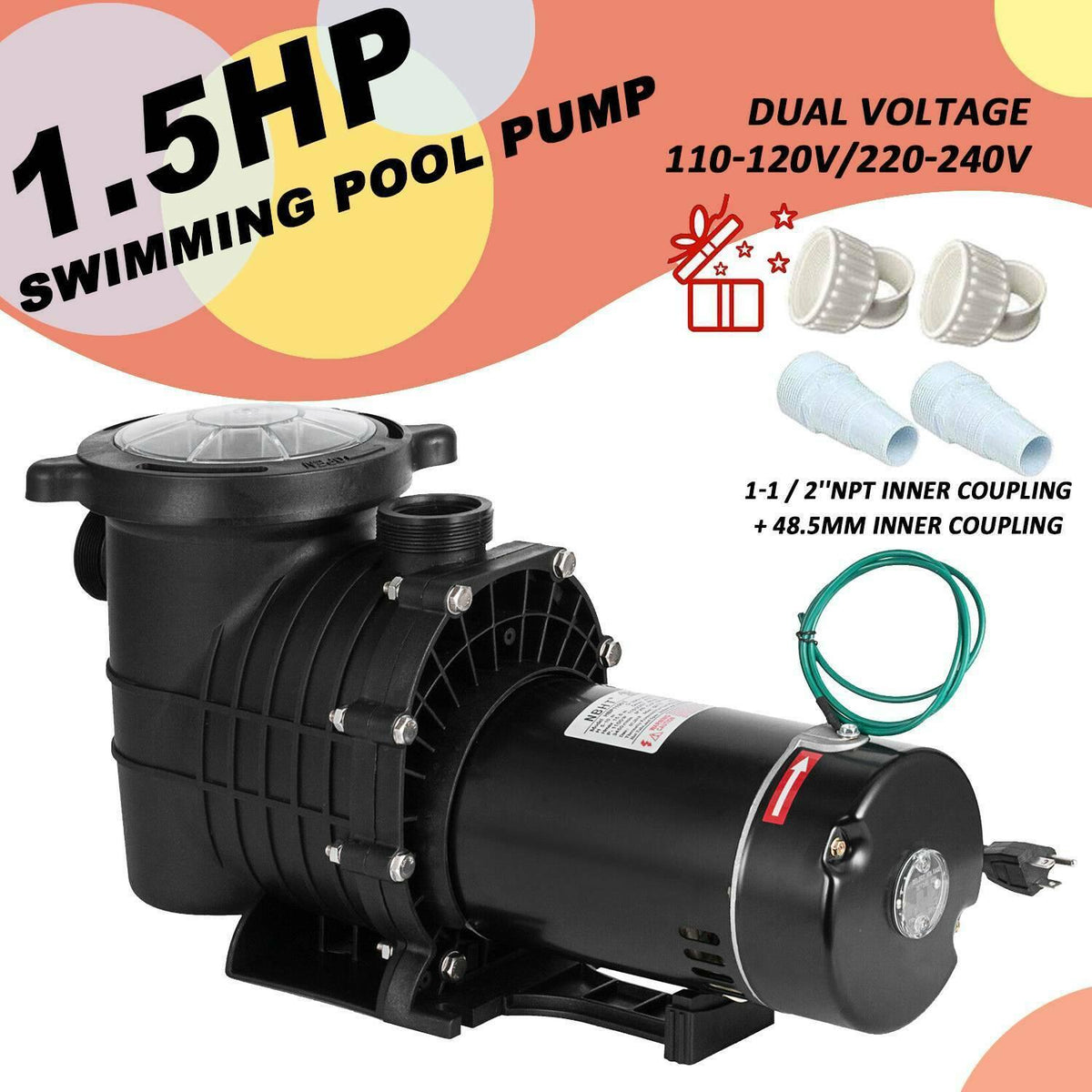 1.5/2.0hp swimming pool pump motor w/ strainer generic for outdoor replacement