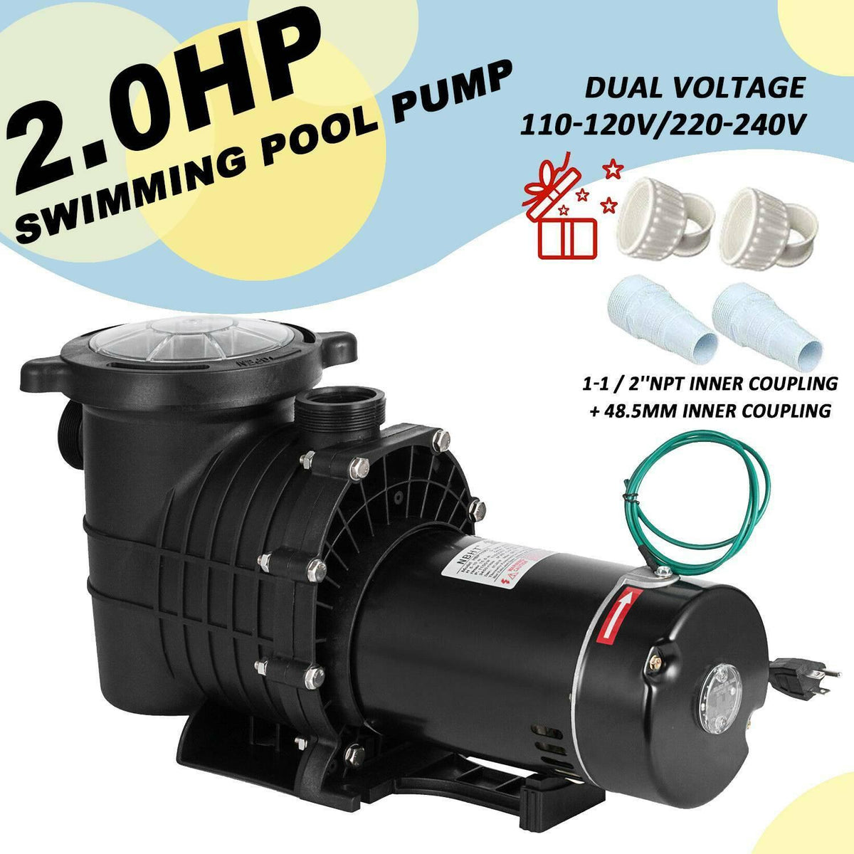 1.5/2.0hp swimming pool pump motor w/ strainer generic for outdoor replacement