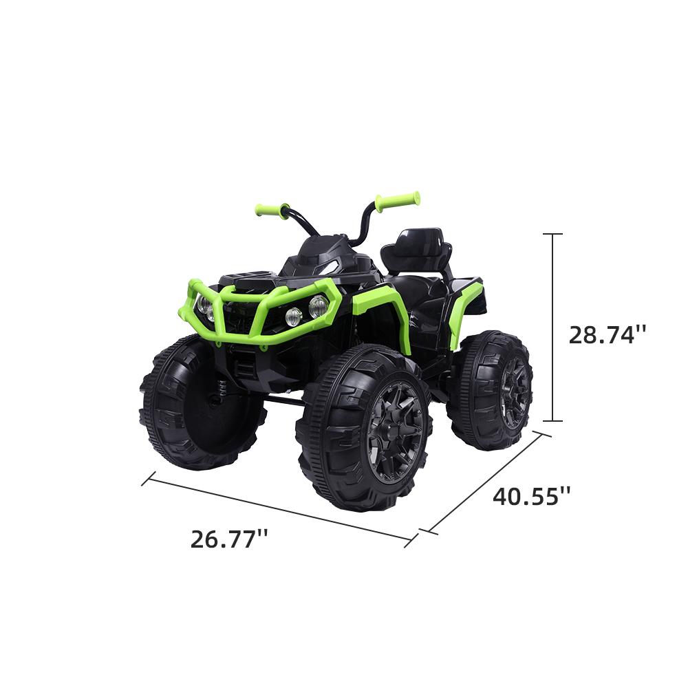 Clearance! Battery Powered Ride ON Toys, Kids 12v Ride ON Toys Car, 4-Wheeler ATV Ride ON Car w/ 3.7mph Max, 2 Speed, LED Lights, AUX Jack, Radio, Electric Motorcycle for Boys/Girls, Green, W1851