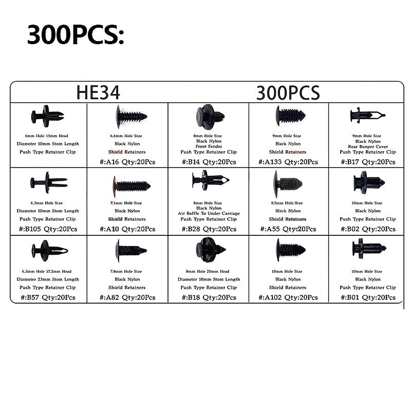 300/620pcs Bumper Retainer Clips, Car Plastic Rivets Fasteners Push Retainer Kit Popular Sizes Auto Push Pin Rivets Set Door Trim Panel Fender Clips