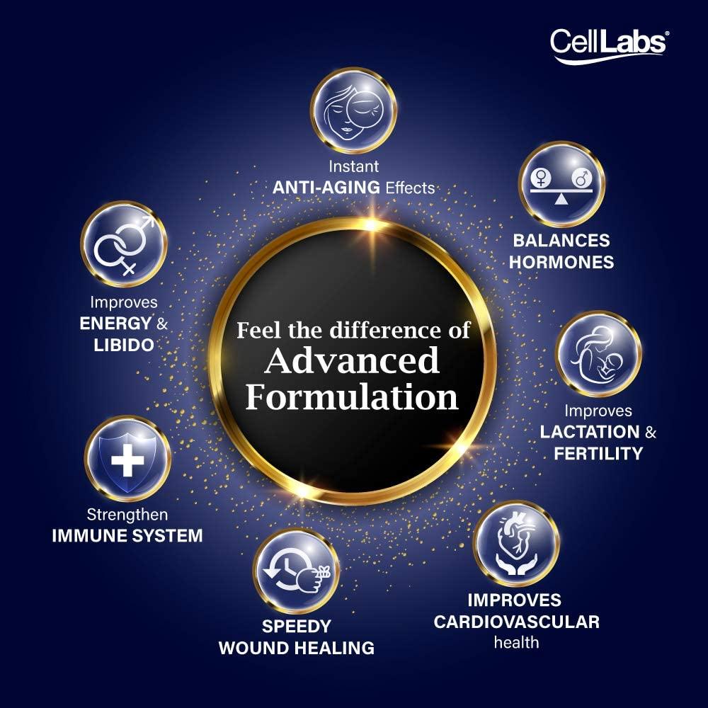 CellLabs Posh D-Centa Deer Placenta Live Stem Cell Therapy, Powerful Anti-Aging Formula, Cellular Repair & Energy Metabolism 12 in 1 Formulation with Marine Collagen, 60’s Capsule, 2 Months Supply