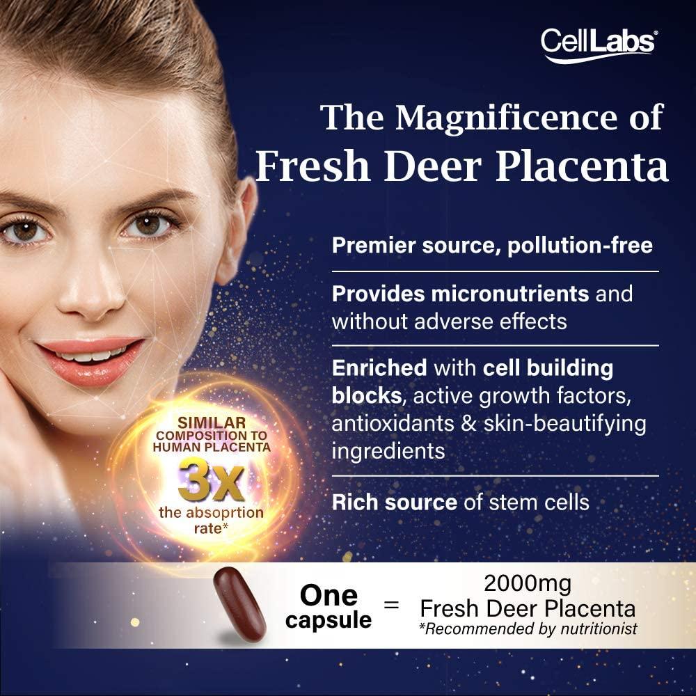 CellLabs Posh D-Centa Deer Placenta Live Stem Cell Therapy, Powerful Anti-Aging Formula, Cellular Repair & Energy Metabolism 12 in 1 Formulation with Marine Collagen, 60’s Capsule, 2 Months Supply