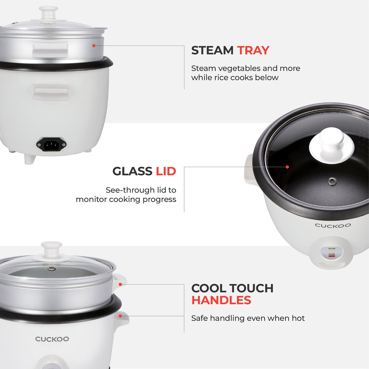 One Touch Rice Cooker 12-Cup Cooked, Small Rice Cooker & Warmer with Steamer Tray, Versatile Grain Cooker, Soup Maker, Auto Keep Warm, 6-Cup Uncooked, White (CR-0601C)