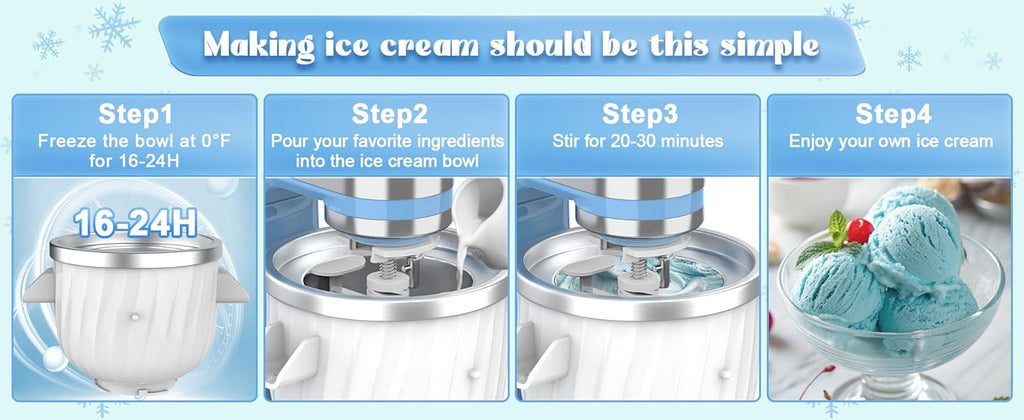 2 Quart Ice Cream Maker Attachment for  Stand Mixers – Fits 4.5QT/5QT/6QT Tilt-Head & Bowl-Lift, Homemade Gelato, Sorbet & Dairy-Ice Cream, No Rock Salt Needed