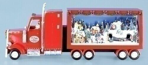 Roman 25.5" Amusements Musical Red Semi Truck Winter Scene Christmas Decor