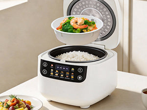 Portable Digital Rice Cooker, 6-Cup (Uncooked)/12-Cup (Cooked) Small Rice Maker with Steaming Basket, Mini Rice Cooker with 2L Removable Nonstick Inner Pot, 10 Menu Options, Auto Keep Warm, 24 Hour Delay Timer, White