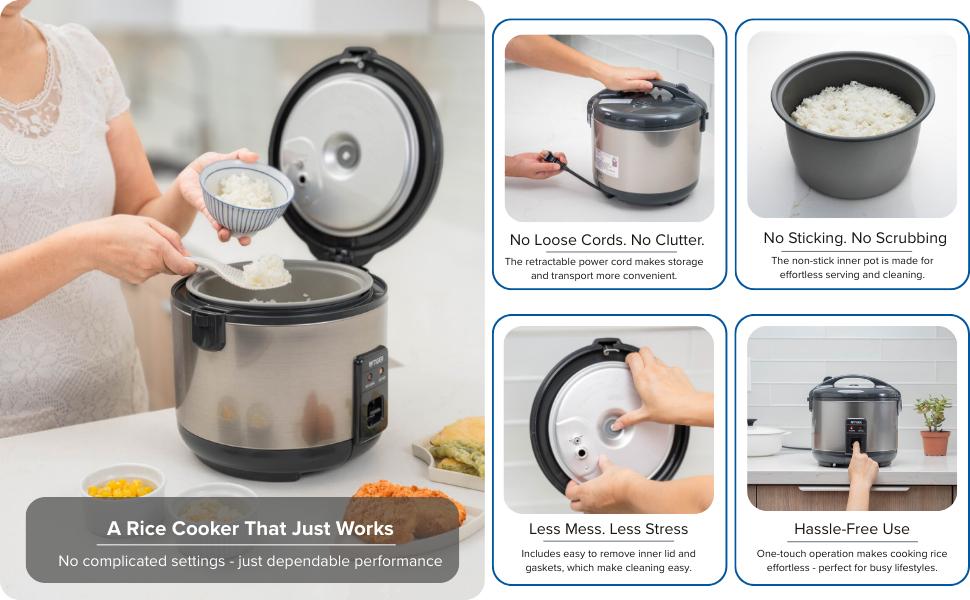 JNP-S18U-US 10 Cup Capacity White Rice Cooker with Non-Stick Inner Pot, Retractable Power Cord, and Keep Warm up to 12 hours (Urban Satin)