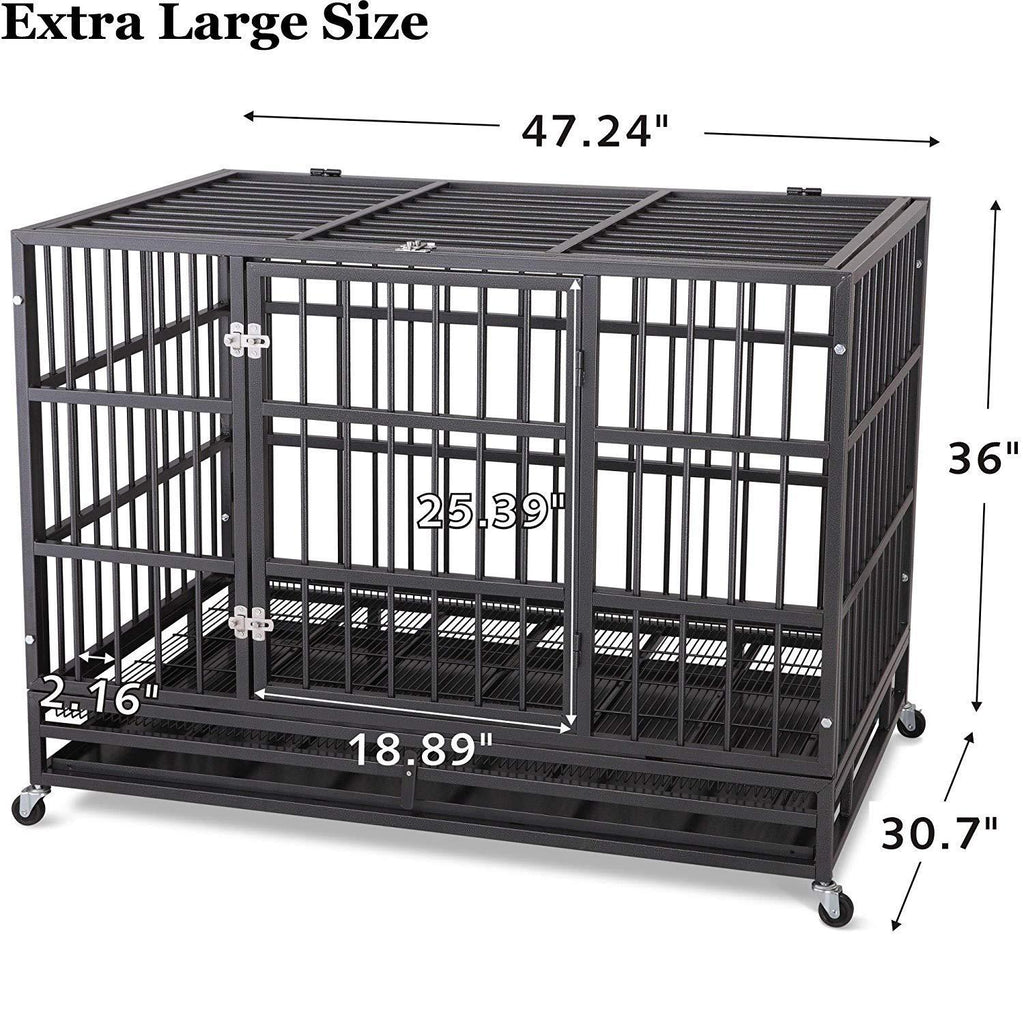 ITORI Heavy Duty Dog Cage-Strong Folding Metal Crate Kennel and Playpen for Medium and LarDogs with Double Door, Two Lock, Tray and Rolling Wheels(36 42 48)