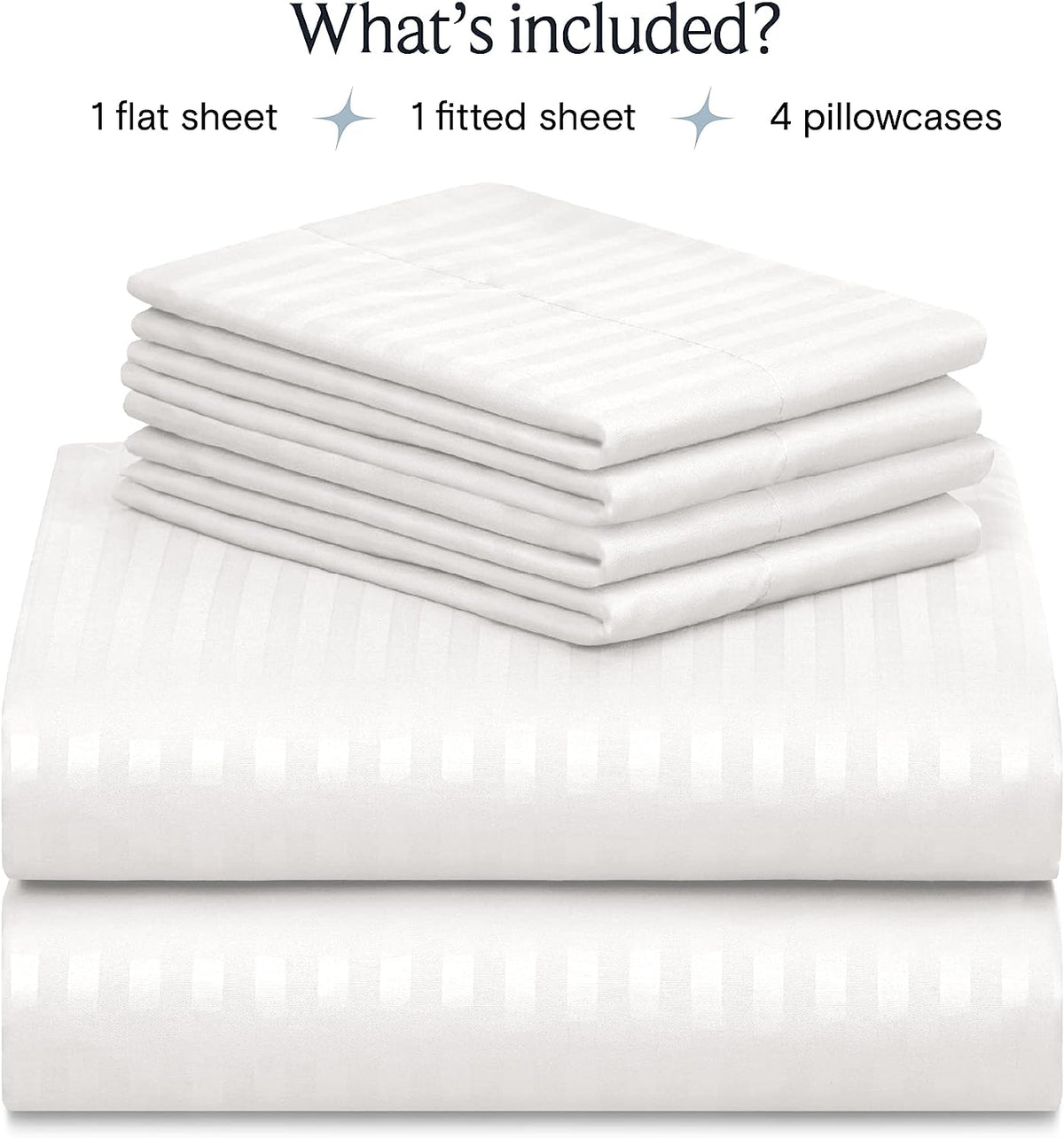 LuxClub Striped Sheets Set, 6 PC Striped Bed Sheets Full Size, Deep Pockets 18" Eco Friendly Wrinkle Free Cooling Sheets Machine Washable Hotel Bedding Silky Soft (Full, Striped White)