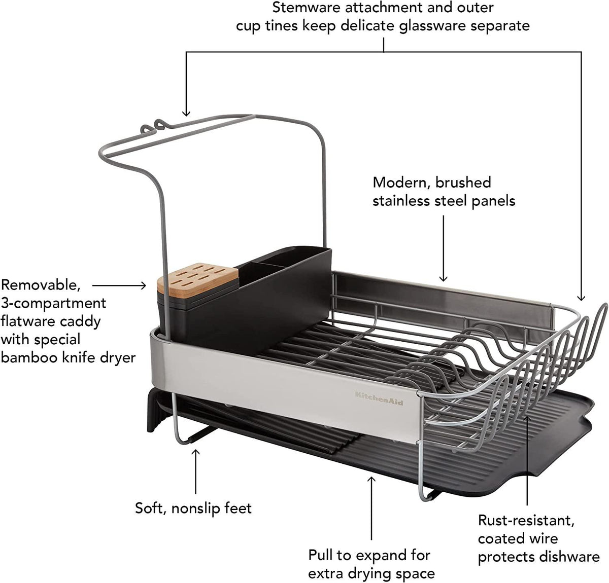 KitchenAid Full Size Expandable Dish-Drying Rack, 24-Inch, Black