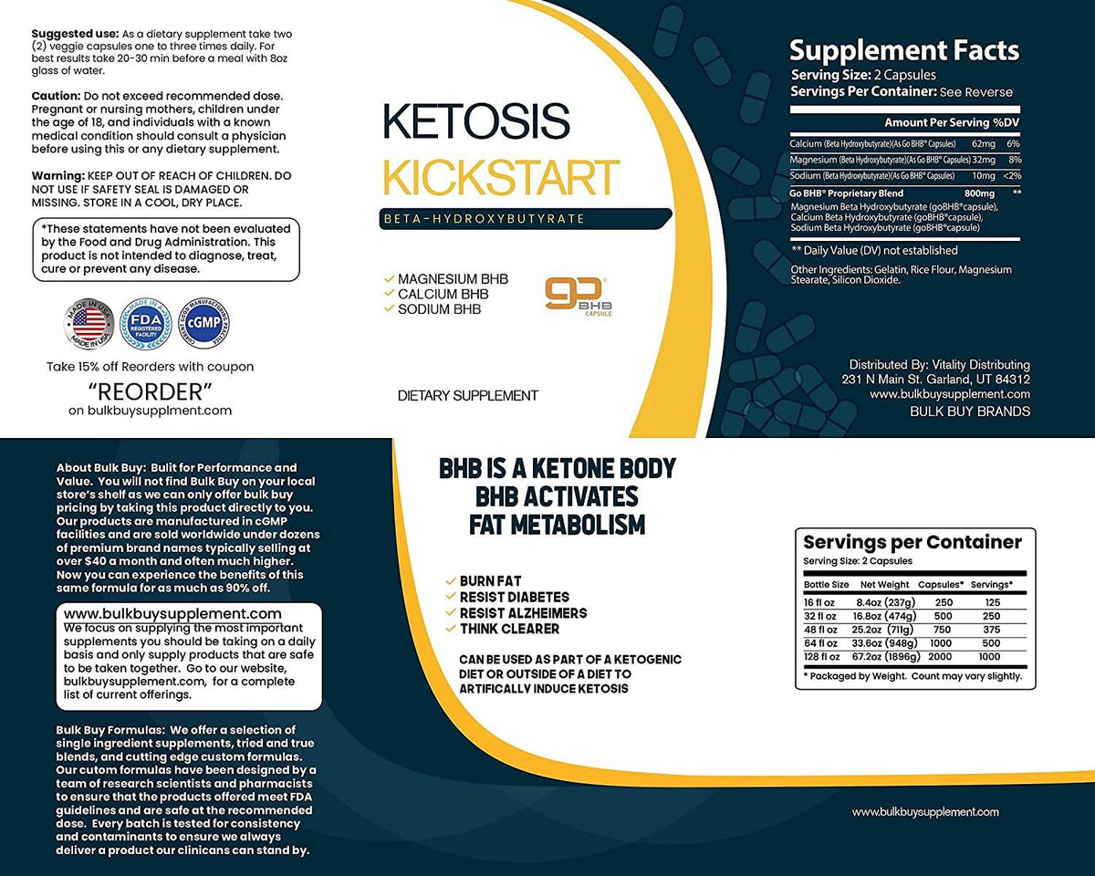 Bulk Buy Ketosis Kickstart - 2000 CT beta-hydroxybutyrate Salts for Ketogenic Diet in a Clear Square Grip Jar