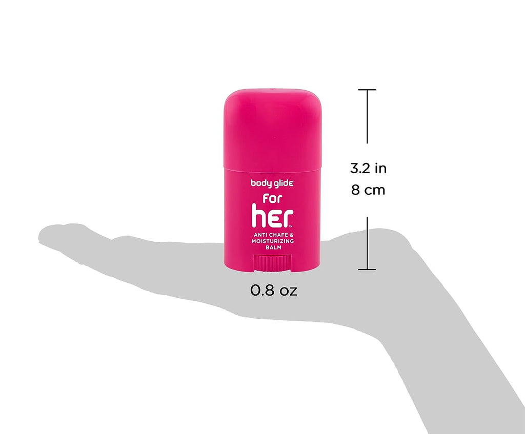 Body Glide For Her Anti Chafe Balm: anti chafing stick with added emollients. Prevent rubbing leading to chafing, raw skin, and irritation. Use for arm, chest, bra, butt, groin, &amp; thigh chafing: 0.8oz