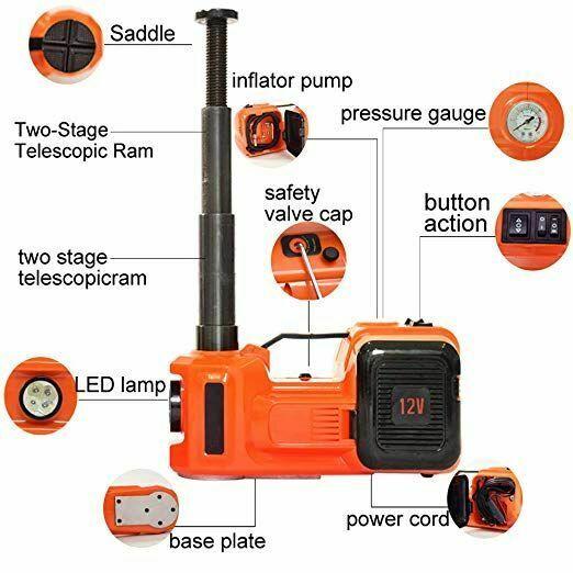 Car Jack 12V 5T Hydraulic Floor Rolling Tire Inflator Pump Flashlight Hammer Set