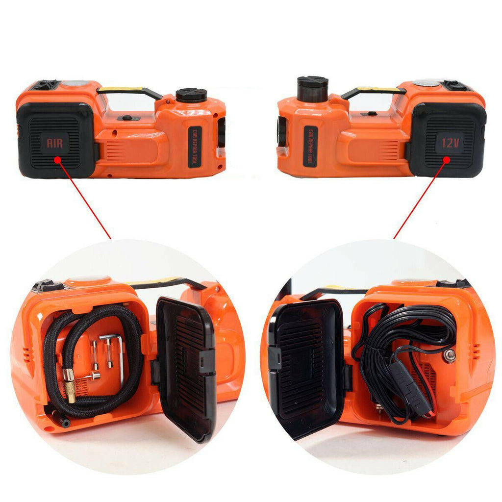 Car Jack 12V 5T Hydraulic Floor Rolling Tire Inflator Pump Flashlight Hammer Set