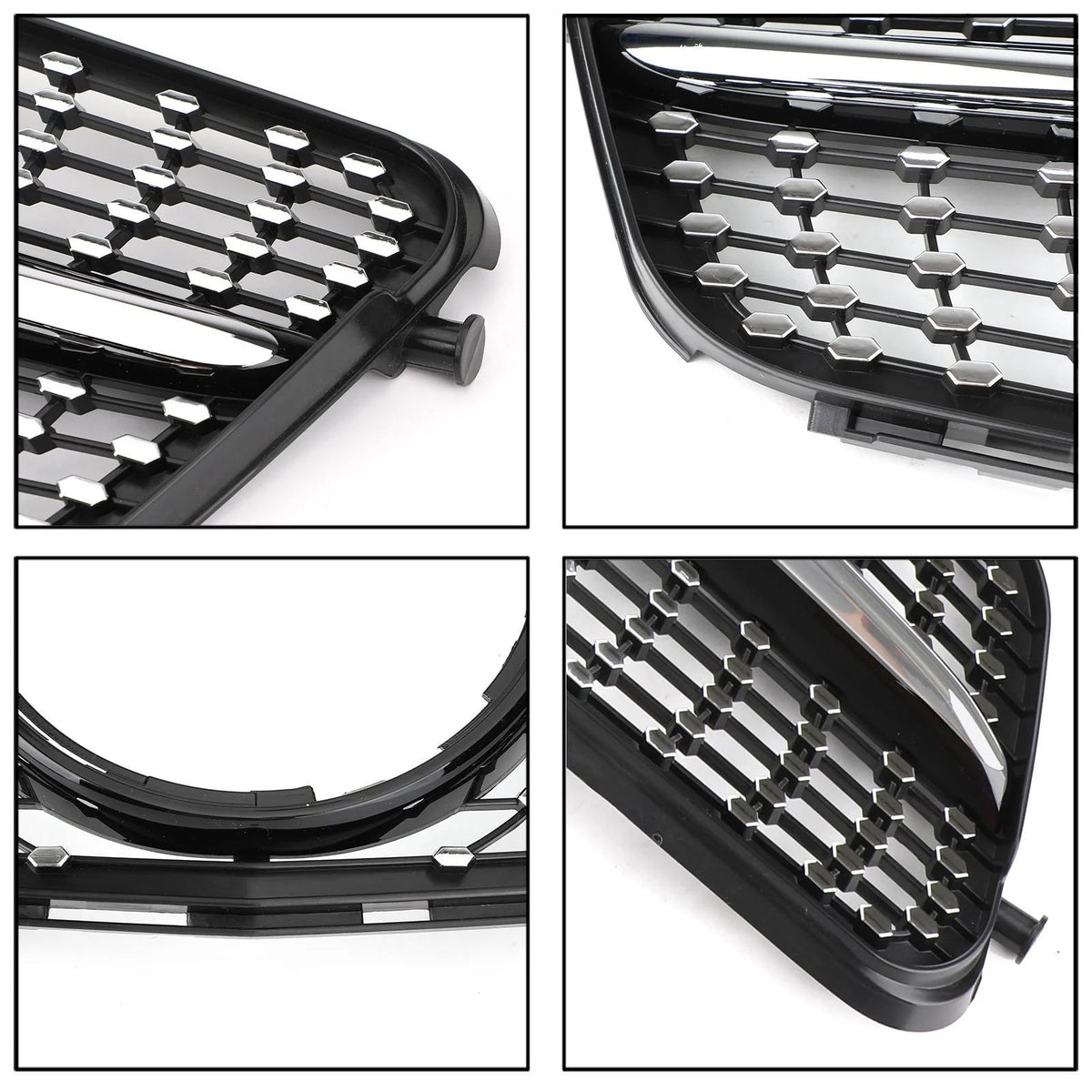 2008-2014 Benz W204 C200 C300 Diamond Black Chrome Front Grille Grill Generic