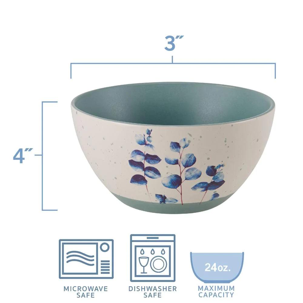 Floral Blue Set of 6 Soup Cereal Bowls, Assorted