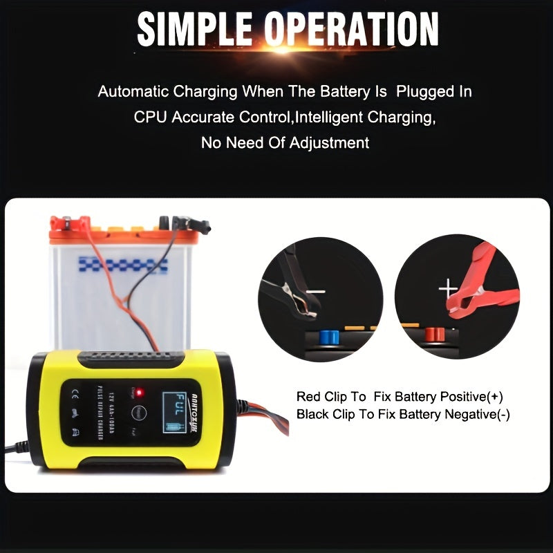 Car Battery Charger 12V 6A Fully-Automatic Smart Trickle Charger Battery Maintainer Pulse Repair Charger Suitable For Car/Moto/Boat/RV/SUV/ATV