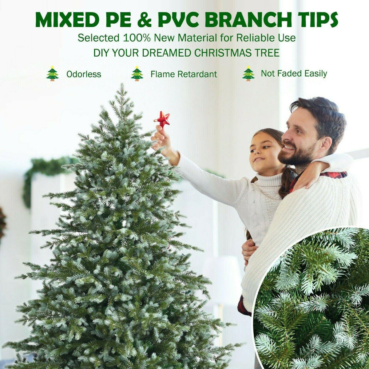 6ft Artificial Christmas Tree Holiday Season Indoor Outdoor Green White Branches