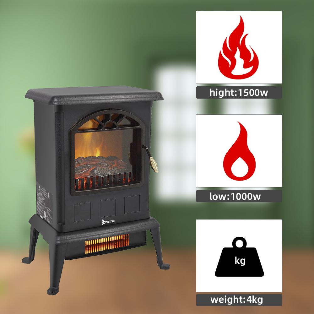 1500W Electric Space Heater with Iron Stand, SEGMART 16" Freestanding Electric Fireplaces Fireplaces with Lifelike Flames, Fast Heating Electric Fireplace for Office Living Rooms Bedrooms, S8669