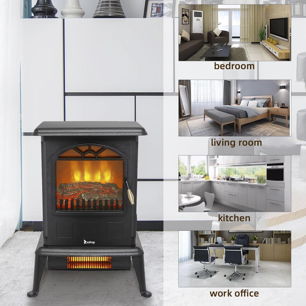 1500W Electric Space Heater with Iron Stand, SEGMART 16" Freestanding Electric Fireplaces Fireplaces with Lifelike Flames, Fast Heating Electric Fireplace for Office Living Rooms Bedrooms, S8669