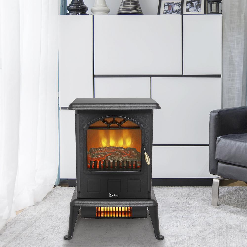 1500W Electric Space Heater with Iron Stand, SEGMART 16" Freestanding Electric Fireplaces Fireplaces with Lifelike Flames, Fast Heating Electric Fireplace for Office Living Rooms Bedrooms, S8669