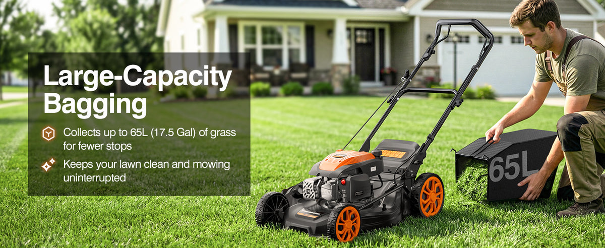 21” Self-Propelled Gas Lawn Mower, 170CC 4-in-1 Mulch/Rear Bag/Side Discharge/Rear Discharge, Foldable Gas Powered Lawn Mowers with 7-Position Cutting Height, Walk-Behind Gas Lawnmower (Yellow)