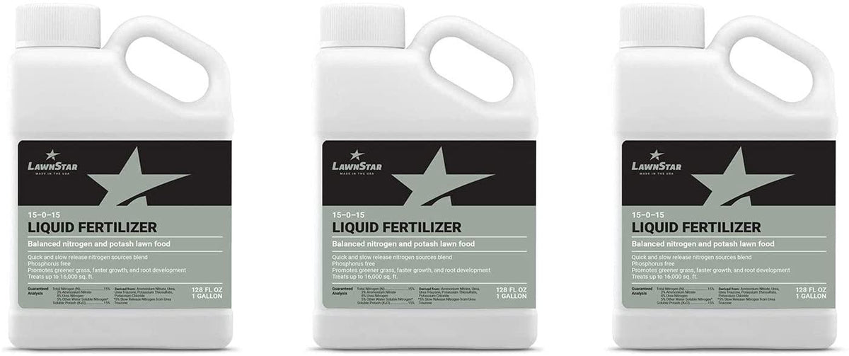 lawnstar starter 0-15-0 phosphorous-free liquid plant lawn garden fertilizer soil amendment for lawns, plants, flowers, and trees, 1 gallon (3 pack)