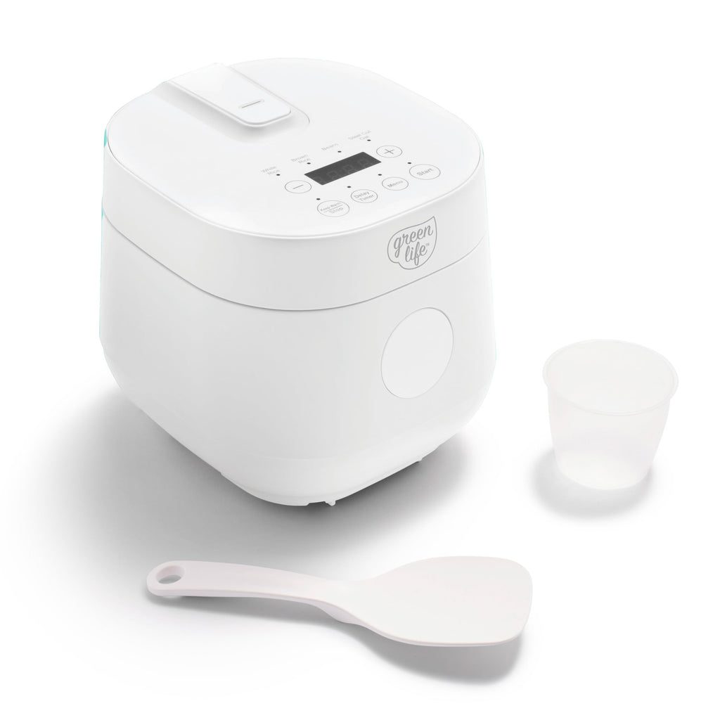 Digital Rice Cooker, 2-Cups Uncooked/4-Cups Cooked, Removable Nonstick Ceramic PFAS-Pot, One-Touch Presets, Oats, Quinoa, Brown Rice, Auto Keep Warm, Fuzzy Logic Tech, 1.5QT, White