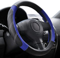 Elantrip Steering Wheel Cover Leather 14 1/2 to 15 inch Universal Padded Soft Grip Breathable for Car Truck SUV Jeep Anti Slip Blue and Black