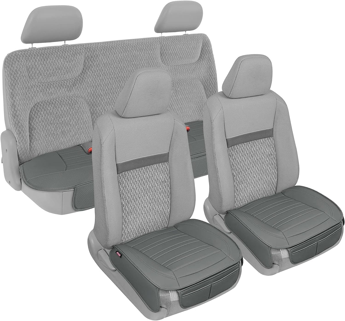 Motor Trend Seat Covers for Cars Trucks SUV, Faux Leather Full Set Gray Padded Car Seat Covers with Storage Pockets, Premium Interior Car Seat Cover