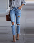 ripped cutout high waist button design jeans