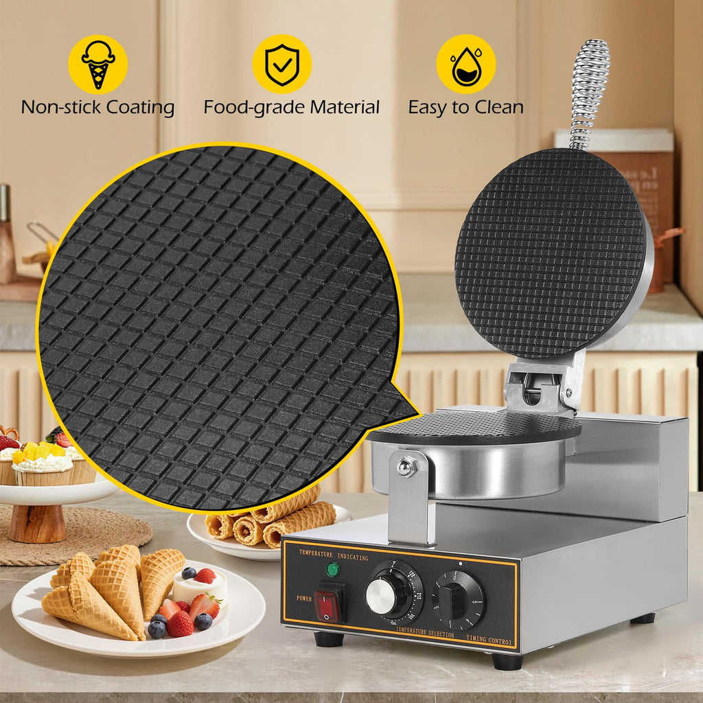 Commercial Ice Cream Cone Machine Waffle Cone Maker 110V Electric  Steel Egg Roll Mold Nonstick Waffle Cone and Bowl Maker for Home Restaurant Use 1200W