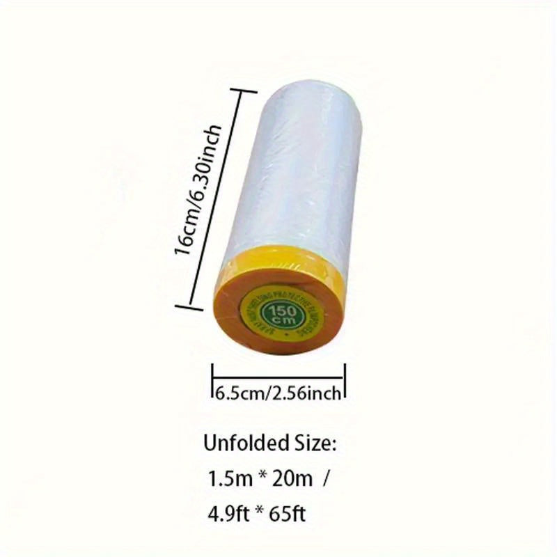Pre-Taped MasFilm, Clear Plastic Sheeting Plastic Drop Cloths For Painting, Automotive Appliance, Plastic Sheeting Cover For Home Painting