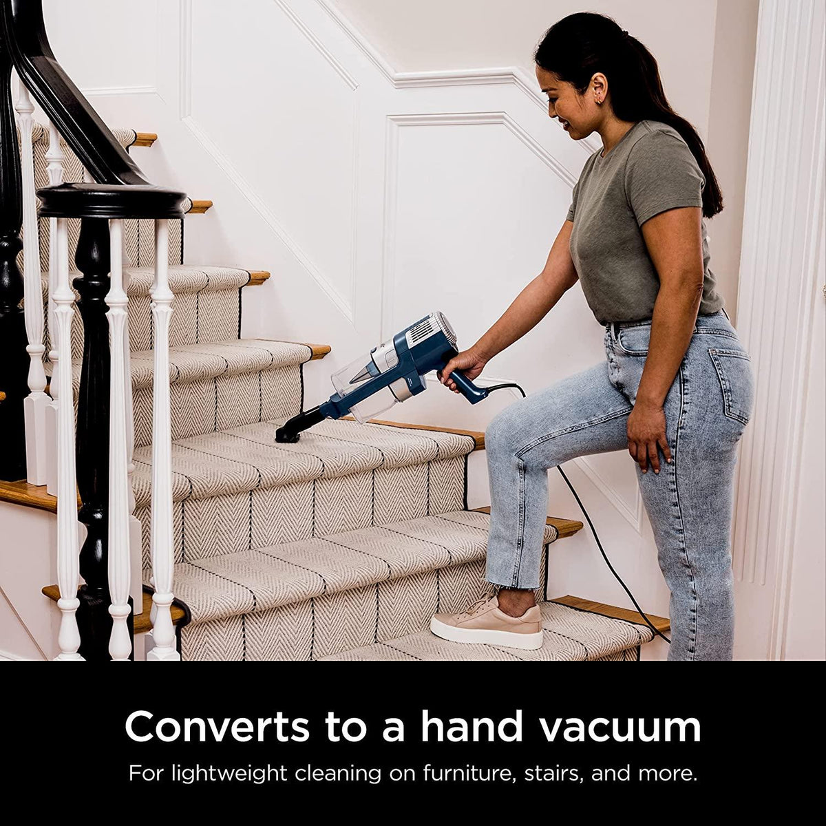 Shark HZ3002 Stratos Ultralight Corded Stick Vacuum with DuoClean PowerFins HairPro, Self-Cleaning Brushroll, &amp; Odor Neutralizer Technology, Navy