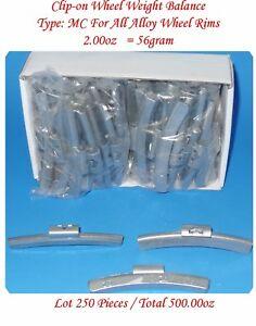 250 Pcs ZN Clip-on Wheel Weight  Type MC 2.00 oz 2 oz 56g Total 500.00 oz