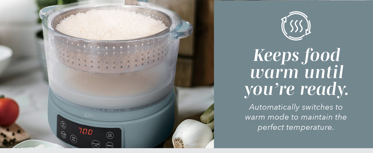 Glass Mini Low Carb Rice Cooker – Holds 2 Cups Raw/Makes 6 Cups Cooked with Auto Lift Filter Basket, Hotpot & Steamer for Rice, Grains, Digital Panel with Keep Warm, Cream
