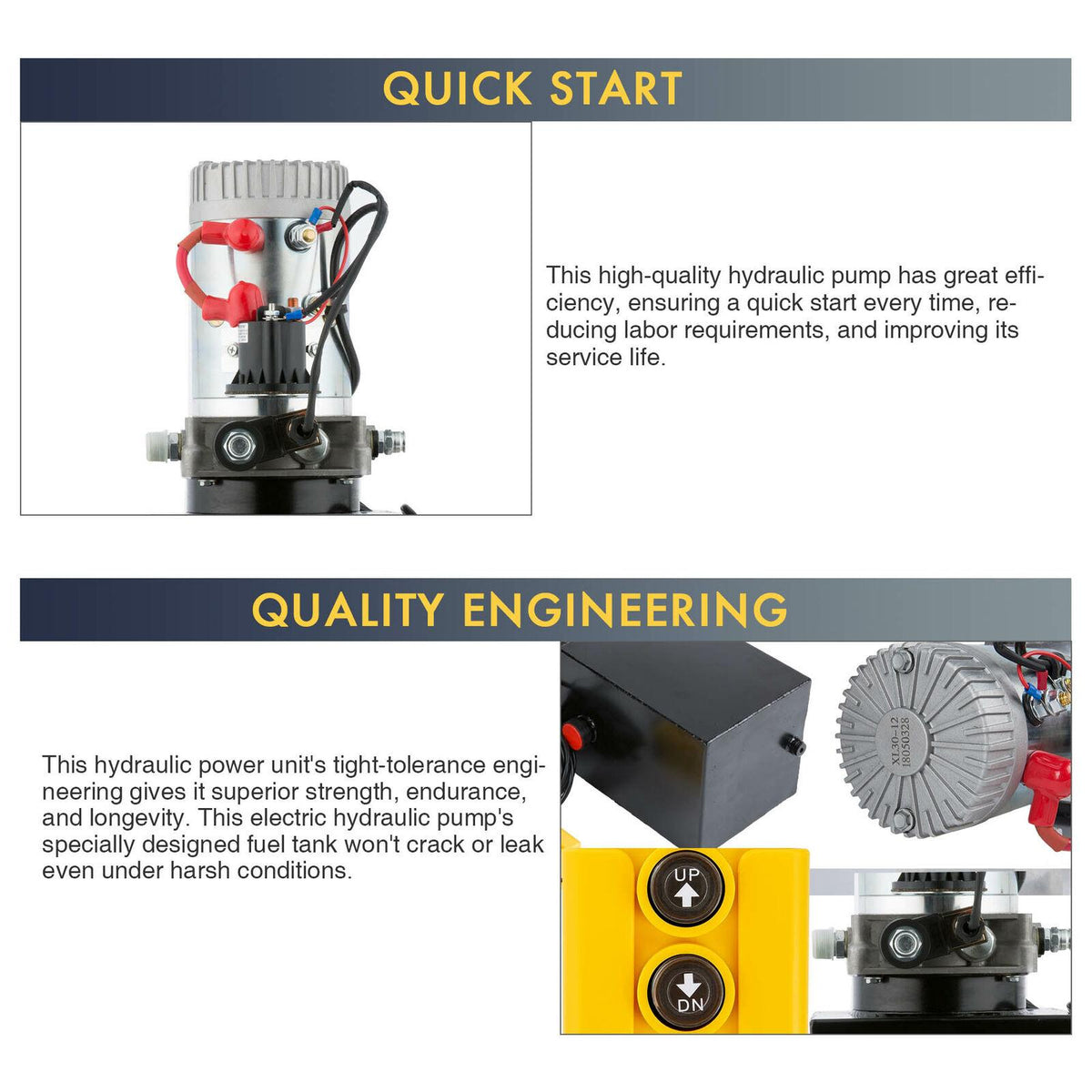 12 Volt Single Acting Hydraulic Pump for Dump Trailer 10 Quart Metal Reservoir
